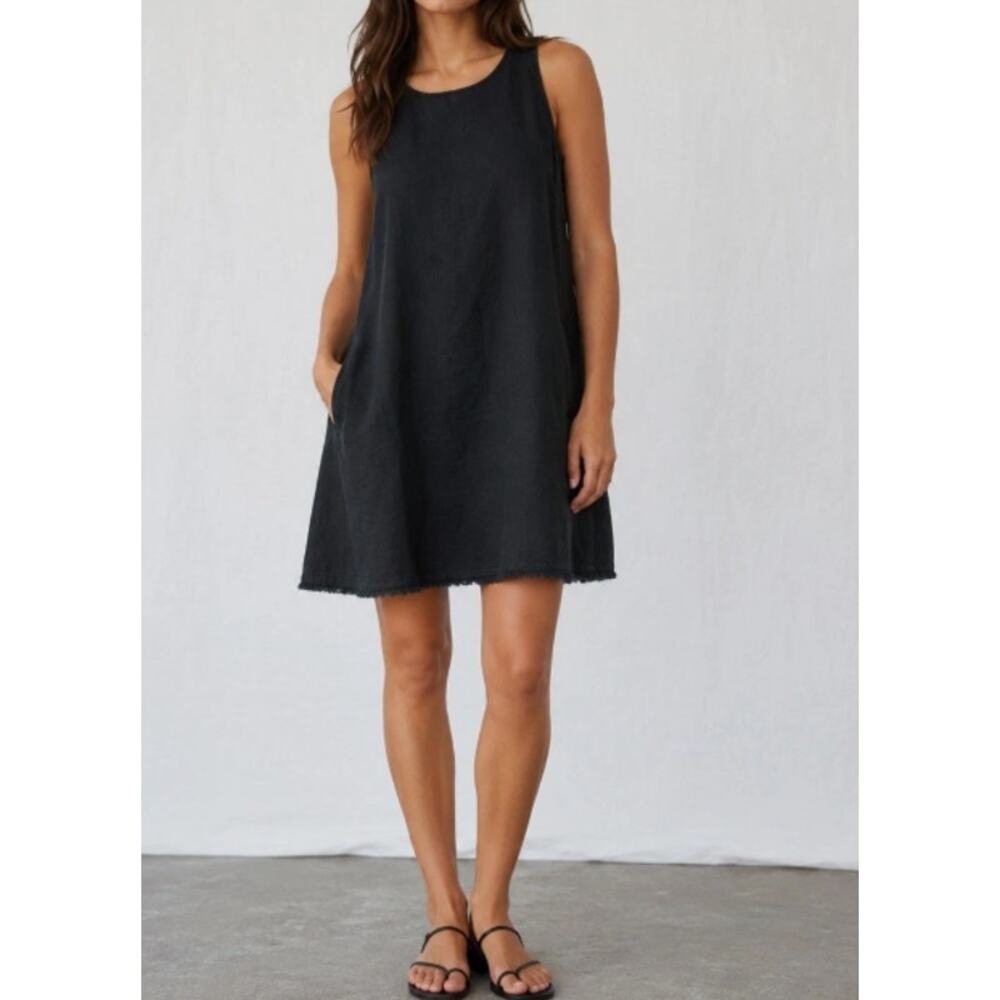 Garnet Hill Harborside Linen Fringe-Hem Dress Size 14 Minimalist Quiet Luxury - Picture 14 of 16
